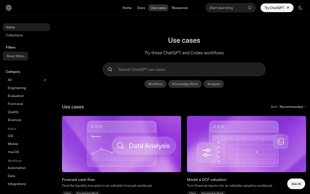 Codex finance use-case recipes