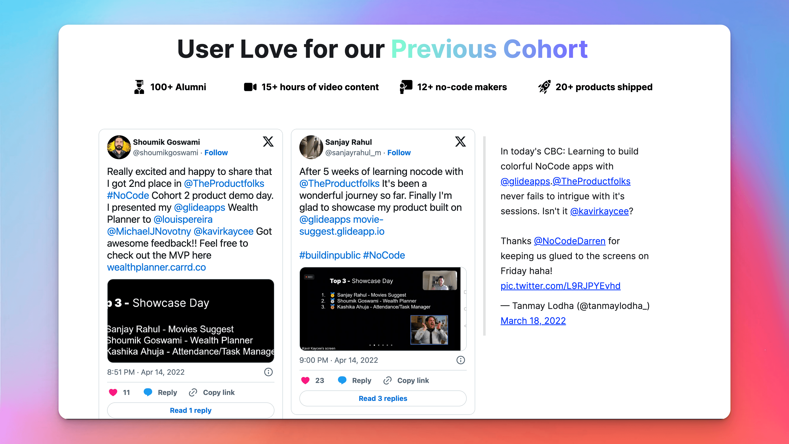 No-Code Cohort testimonial