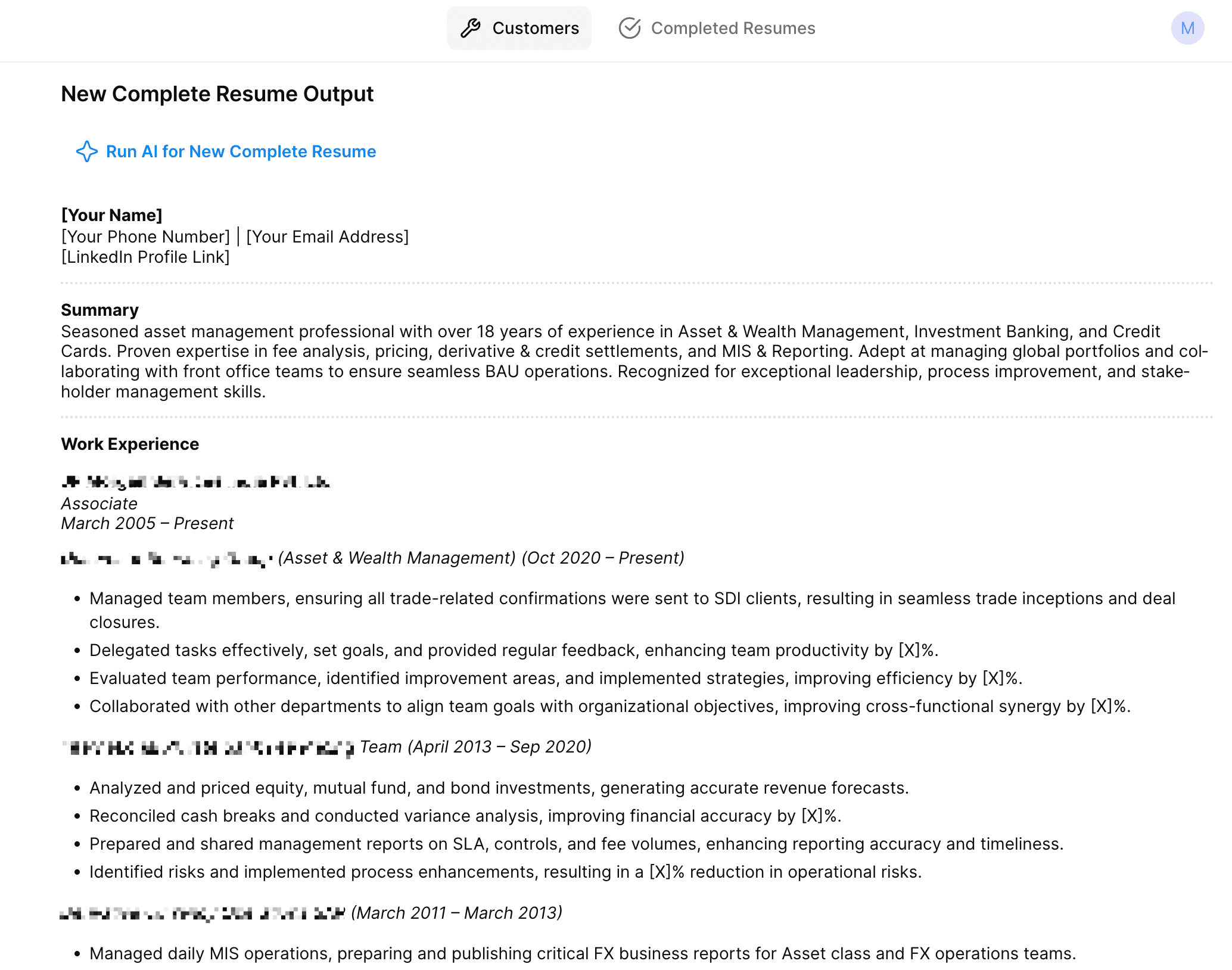 AI resume generation
