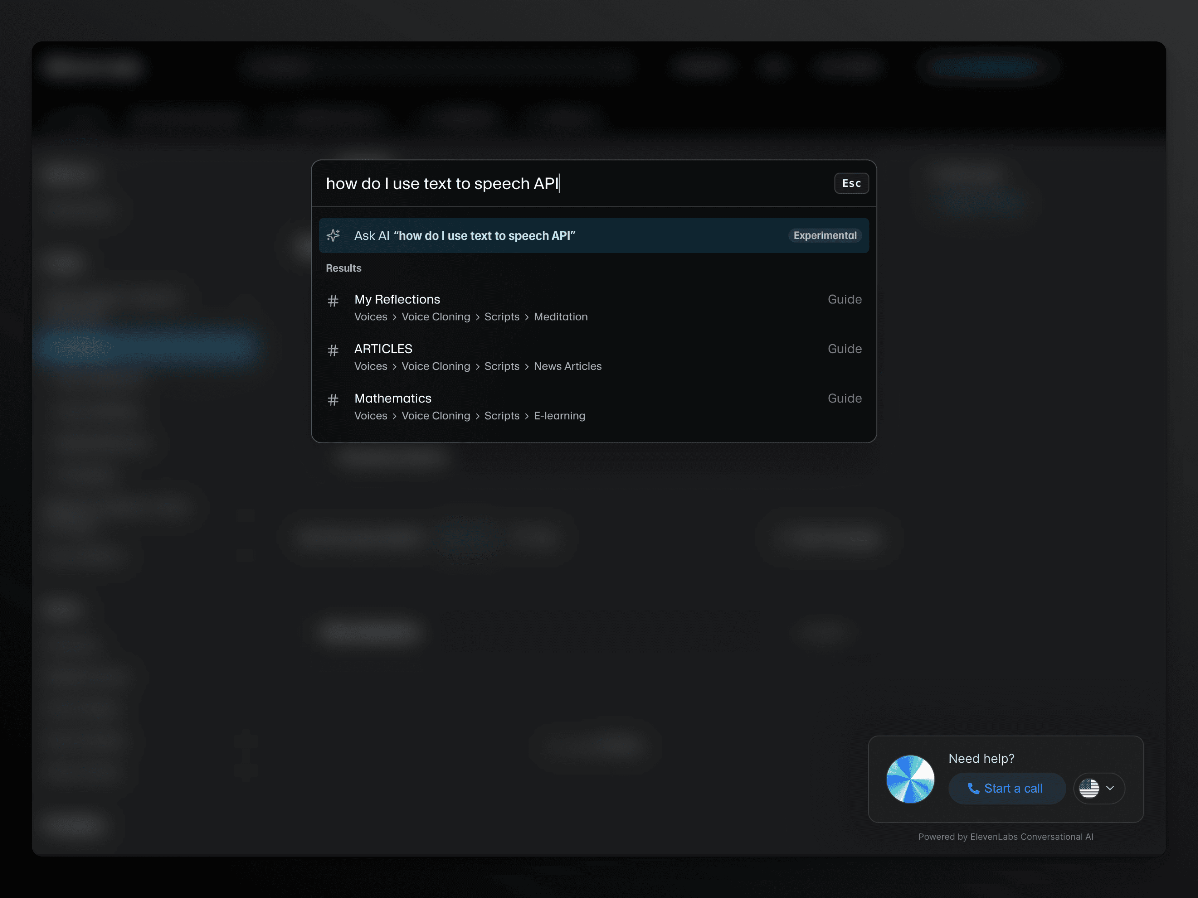 AI search query for API documentation