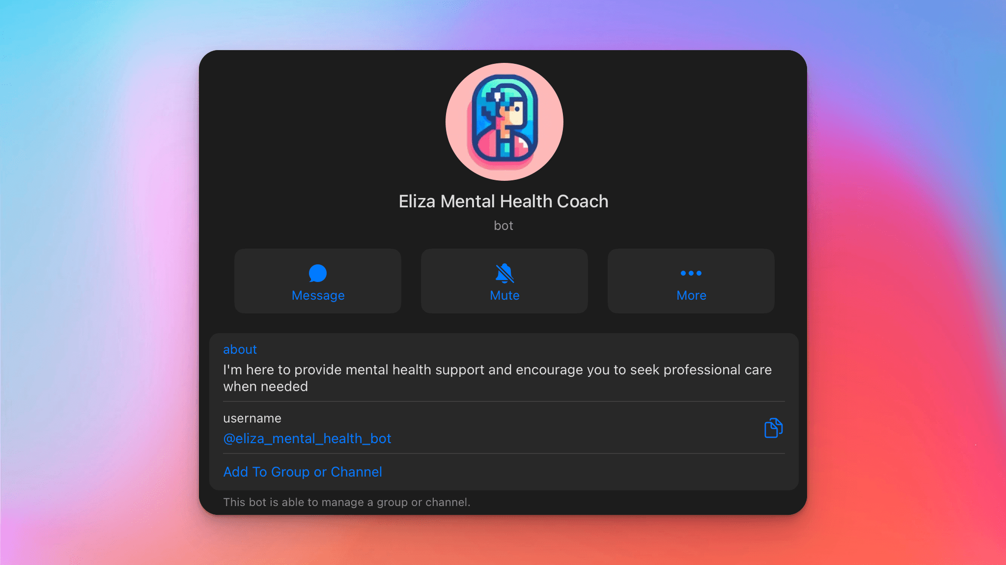 Eliza Mental Health Bot on Telegram