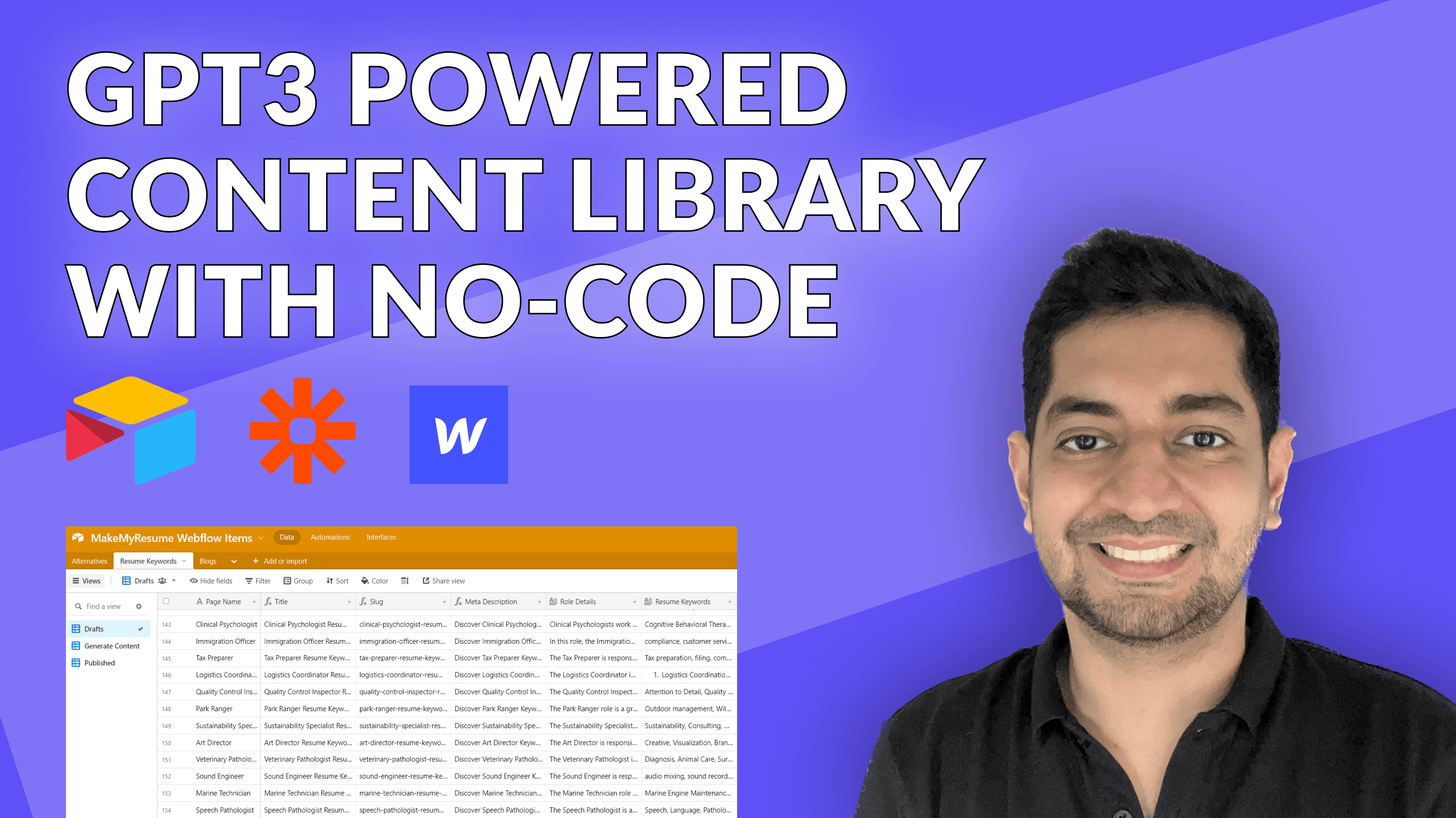 Airtable to GPT-3 to Webflow content pipeline