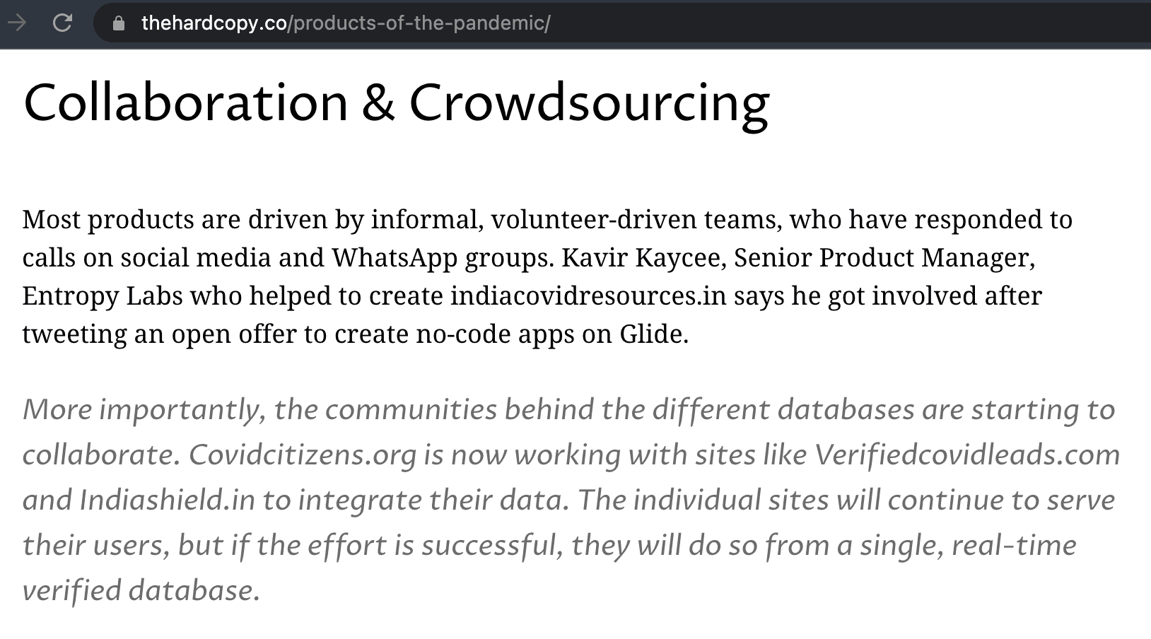 India Covid Resources app showing resource categories