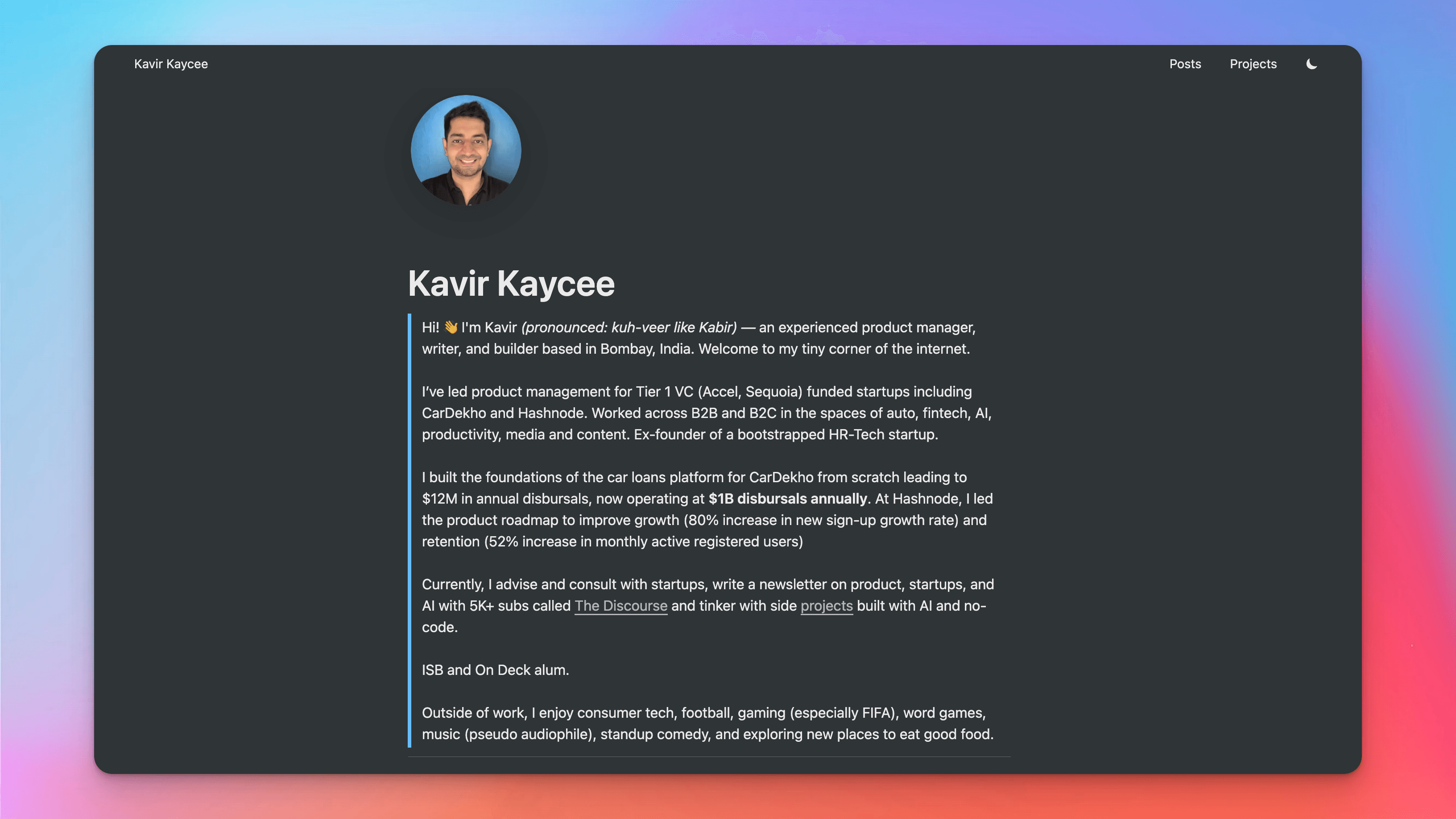 Original Notion-powered kavirkaycee.com homepage